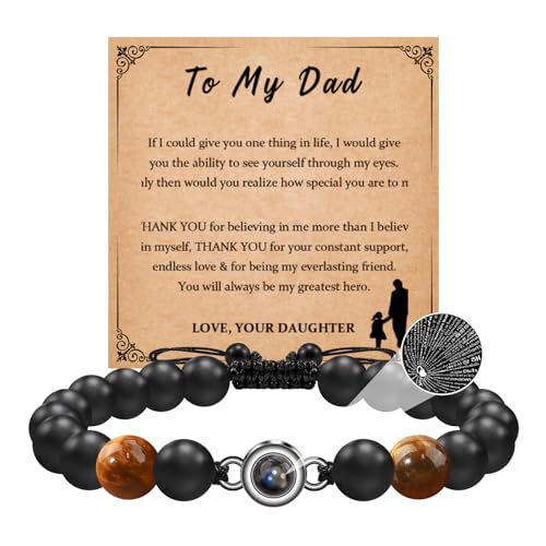 CheersLife Papa Armband Vatertagsgeschenk Weihnachtsgeschenke für Papa Geburtstagsgeschenk Geschenke für Papa ICH LIEBE DICH Projektionsstein 100 Sprache Armband Natur Stein Armbänder Vater Geschenke von CheersLife