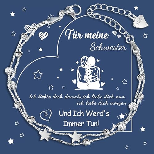 CheersLife Armband Schwester Geschenke Geschwister Passende Schwestern Armbänder Armband Silber 925 Damen Stern Beste Schwester Geschenke Mädchen Geschenk für Schwester Geschenk für Große Schwester von CheersLife