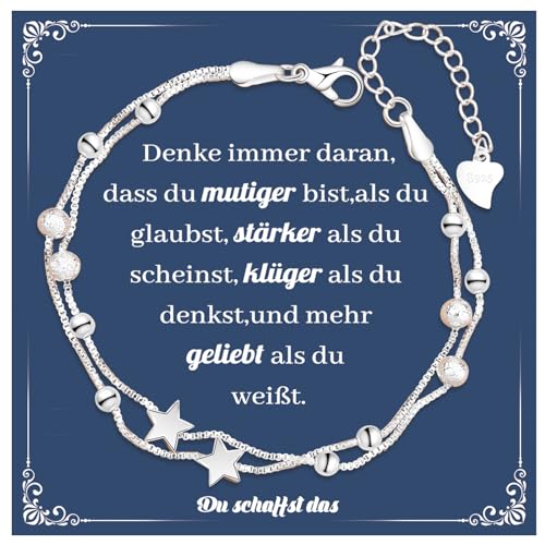 CheersLife Armband Silber 925 Damen Stern Doppelkette Armbänder,Inspirierendes Armband Das Geburtstagsgeschenk Für Frauen Freunde Töchter Mutter Kollegen Weihnachten Kreative Geschenke Freundschafts von CheersLife