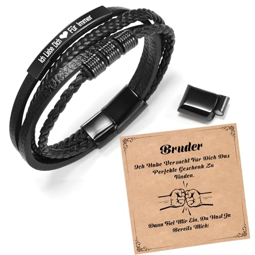 CheersLife Bruder Geschenk Herren Armband Leder Ich Liebe Dich Für Immer Edelstahl Magnetverschluss Für Bruder Geschenk Armband Für Brüder Geschenk Armbänder Für Herren Lederarmband Geburtstag von CheersLife