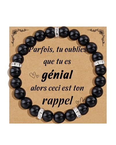 CheersLife Damen Armband Naturstein Armband mit Zirkon-Ring Geburtstag Weihnachten Geschenkidee originelle Perlenarmbänder Geschenk für Mutter Tochter Schwester Freundin Paar (Obsidian) FR von CheersLife