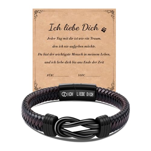 CheersLife Ehemann Freund Geschenke Ideen Von Frau Freundin, Knoten Lederarmband Für Männer Zu Meinem Mann Jahrestag Geburtstag Geschenke Für Ihn Ich Liebe Dich Herren Armbänder Leder Valentinstag von CheersLife