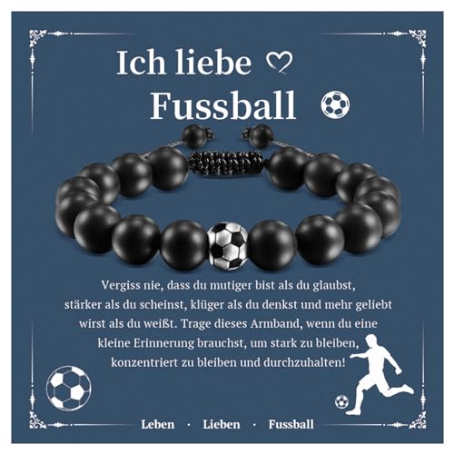 CheersLife Fussball Geschenke Jungen Fußball Geschenke für Jungs Fußball Armband Teenager Armband für Meinen Sohn Fussball Geschenke für Männer Naturstein 3D Fußballarmband Fussball Armband Jungen von CheersLife