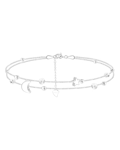 CheersLife Fusskettchen Silber 925 Damen FußKettchen FüR Damen Verstellbare Sterne und Mond Fußkettchen Strand FußSchmuck Geschenke FüR Frauen Teenager Mädchen Mama Mutter von CheersLife