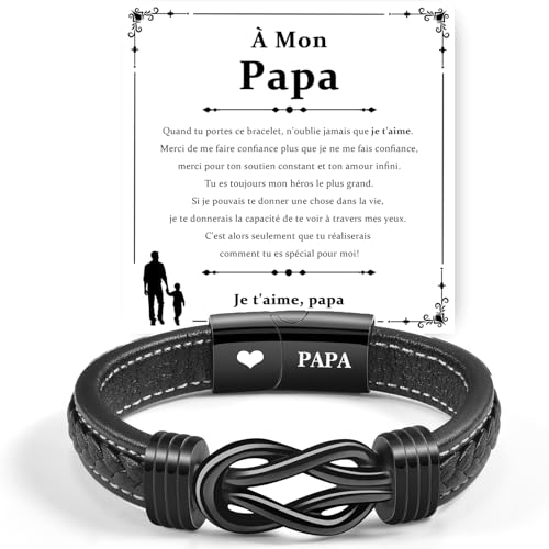 CheersLife Geschenk Papa Männerarmband Verstellbares Leder Geflochtenes Armband Geschenk für Vatertag Geburtstag Weihnachten mit Magnetverschluss Graviert und Ich liebe dich Papa Karte von CheersLife