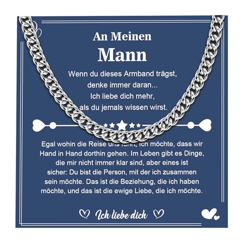 CheersLife Geschenk für Ehemann Geschenke für Männer Ich Liebe Dich Geschenke für Männer Kette Herren Edelstahl Panzerkette Cuban Link Chain Partner Geschenke für Ihn Bester Ehemann Geschenk von CheersLife