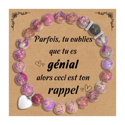 CheersLife Geschenk für Frauen Frauenarmband Geschenk Geburtstag Weihnachten Armband Naturstein Violett Perlenarmbänder Mit Herz Anhänger Originelles Geschenk für Mutter Tochter Schwester Freundin FR von CheersLife