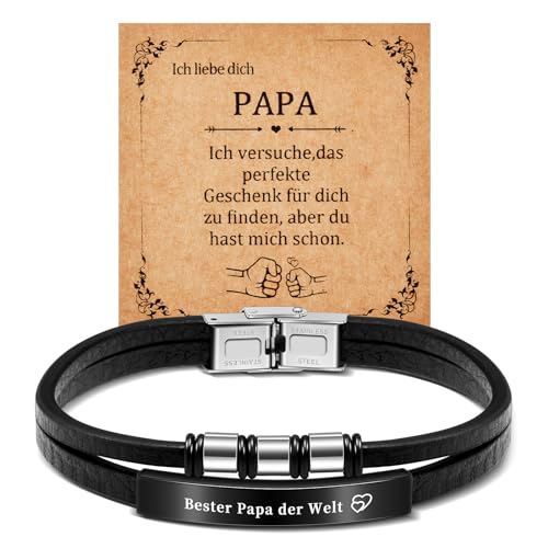 CheersLife Geschenke Für Papa Herren Armband Leder Bester Papa Der Welt Geschenk Papa Schnalle Aus Edelstahl Papa Geschenk Weihnachten Armbänder Für Herren Lederarmband Bester Papa Geschenke von CheersLife