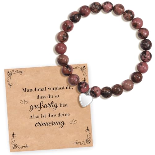 CheersLife Geschenke für Frauen Armband Natursteine Frau Idee Original Geschenk Geschenke Weihnachten Frau Geburtstagsgeschenk Armband Geschenk für Tochter Mutter Schwester Freundin (Dunkelrosa) von CheersLife