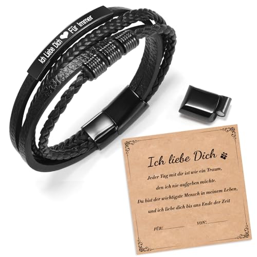 CheersLife Geschenke für Männer Ehemann Freund - Armband Herren Lederarmband mit Gravur Ich Liebe Dich Für Immer Hochzeitstag Geburtstagsgeschenk Liebesgeschenke für Männer Ihn zum Valentinstag von CheersLife