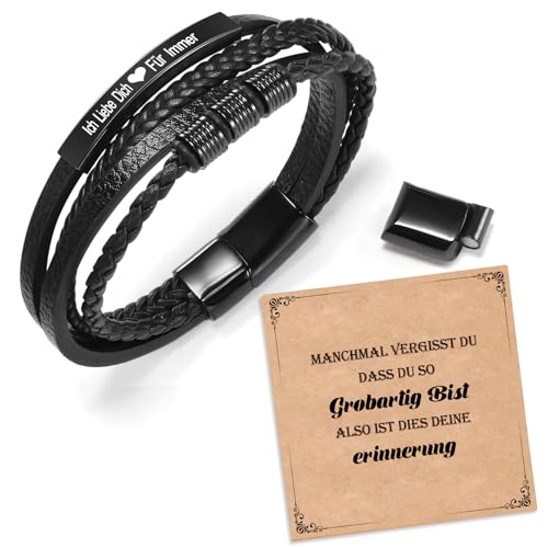 CheersLife Geschenke für Männer Sohn Ehemann Freund Bruder - Armband Herren Lederarmband mit Gravur Ich Liebe Dich Für Immer Inspirierende Weihnachten Geburtstagsgeschenk für Männer Ihn Junge von CheersLife