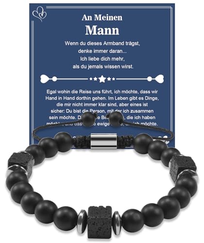 CheersLife Valentinstag Geschenke für ihn Ich Liebe Dich Geschenke für Männer An Meinen Mann Geschenk Lavastein Naturstein Armband Geburtstagsgeschenk für Männer Partner Geschenke Geschenk Ehemann von CheersLife