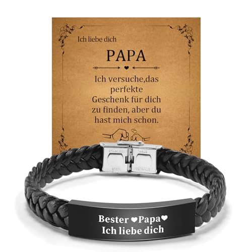 CheersLife Geschenke für Papa Vater Geschenk Bester Papa Geschenke Papa Armband Personalisierte Lederarmband Papa Vatertagsgeschenk Armband Herren mit Gravur Geburtstagsgeschenk Geschenke für Papa von CheersLife