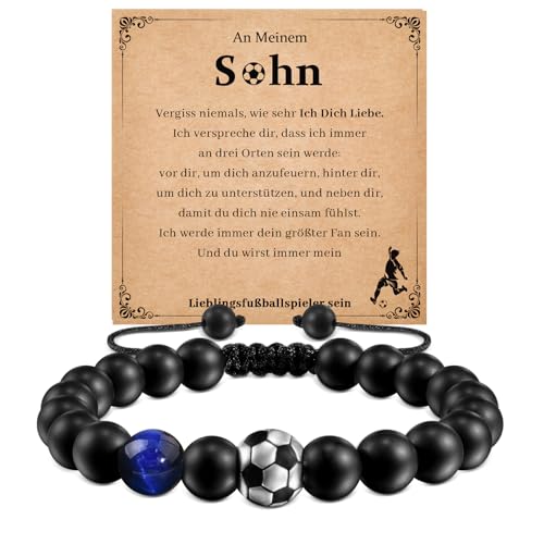 CheersLife Geschenke für Teenie Jungs, Fußball Armband Geschenke für Jungen, Geburtstag Graduierung Geschenke für Jungen Sohn Zurück in die Schule Geschenk Armband für Meinen Sohn (Blaues Tigerauge) von CheersLife