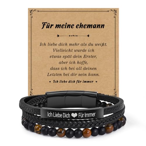 CheersLife Ich Liebe Dich Geschenke für Männer lederarmband Herren Geschenk Ehemann Weihnachten Geschenk für Ehemann Jahrestag Geschenk für Ihn Hochzeitstag Geschenke für Männer zum Valentinstag Mann von CheersLife