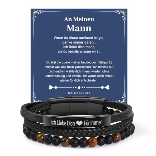 CheersLife Ich Liebe Dich Geschenke für Männer lederarmband Herren Geschenk Ehemann Weihnachten Geschenk für Freund Jahrestag Geschenk für Ihn Hochzeitstag Geschenke für Männer Geburtstag Valentinstag von CheersLife