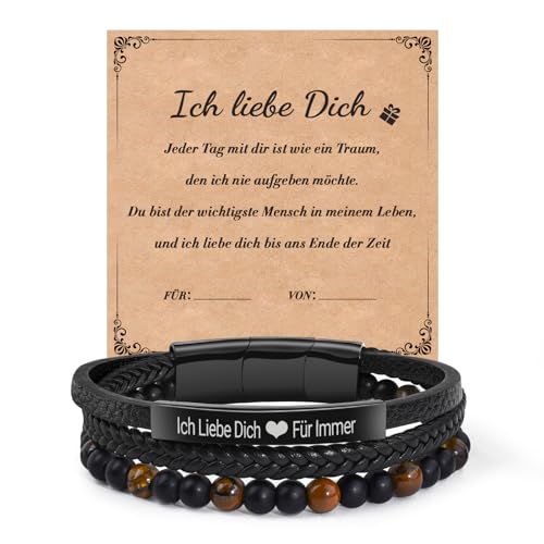 CheersLife Ich Liebe Dich Geschenke für Männer lederarmband Herren Geschenk Ehemann Weihnachten Hochzeitstag Geschenk für Freund Jahrestag Geschenk für Ihn Männer zum Valentinstag Geburtstag von CheersLife