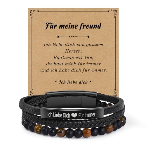 CheersLife Ich Liebe Dich Geschenke für Männer lederarmband Herren Geschenk Freund Weihnachten Geschenk für Freund Jahrestag Geschenk für Ihn Hochzeitstag Geschenke für Männer zum Valentinstag Freund von CheersLife