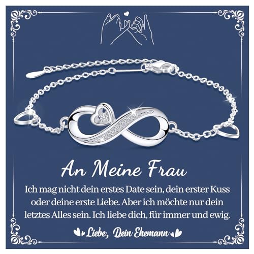 CheersLife Infinity Armband Damen 925 Sterling Silber, Unendlichkeit Herz Armbänder Kristallen Armkette Valentinstag Muttertag Geburtstags Weihnachten Geschenk für Sie Frauen Frau Personalisierte von CheersLife