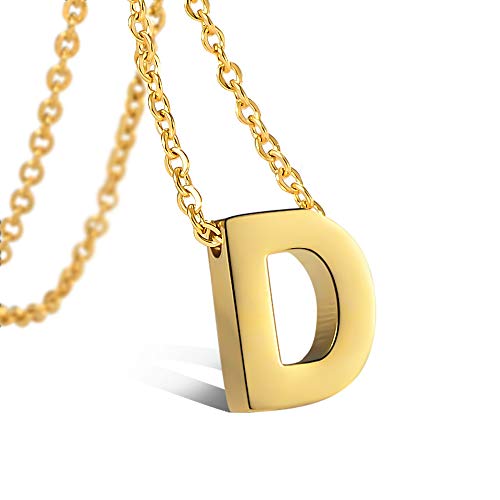VU100 Halskette Initiale D Alphabet Anhänger für Damen Mädchen Vergoldet Edelstahl Brief Halskette mit Buchstaben in Gold Kette 45+5CM von VU100