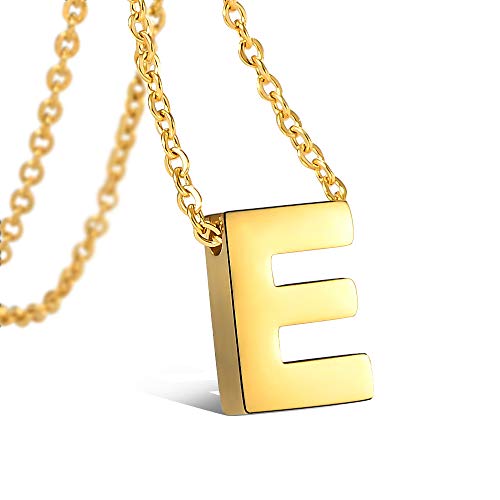 VU100 Halskette Initiale E Alphabet Anhänger für Damen Mädchen Vergoldet Edelstahl Brief Halskette mit Buchstaben in Gold Kette 45+5CM von VU100