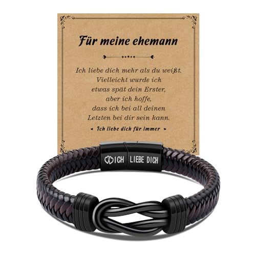 CheersLife Jahrestag Geburtstag Geschenke Für Ihn Ehemann Von Frau, Zu Meinem Ehemann Einzigartige Geschenke Knoten Lederarmband Für Männer, Ich Liebe Dich Herren Armbänder Leder Geschenk Valentinstag von CheersLife