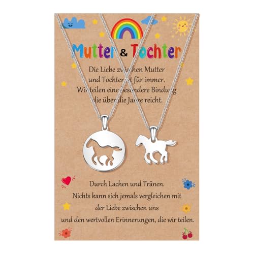 CheersLife 2Pcs Pferdehalskette für Mädchen Mutter Tochte Geschenk Pferdeanhänger Damen Mutter Tochter Kette Pferd Halskette Geburtstagsgeschenk für Mädchen Frauen Geschenke für Mama Tochter von CheersLife