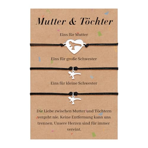CheersLife Mutter Tochter Armband Mutter Tochter Geschenk für Mama Mutter und Tochter Armband für Mädchen Damen Dinosaurier Armbänder Set für 3 Weihnachten Muttertag Zurück Zur Schule von CheersLife