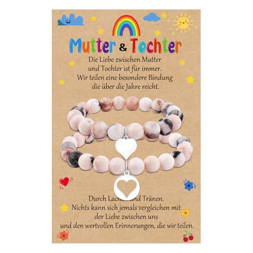 CheersLife Mutter Tochter Armband für Damen Mädchen Mutter Tochter Geschenke Herz Perlen Armbänder Mama Frauen Geburtstagsgeschenk Geschenke Zurück Zu Schule Muttertag Kindergeburtstag Gastgeschenke von CheersLife