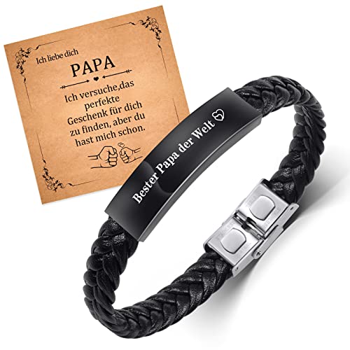 CheersLife Papa Armband Lederarmband Vatertagsgeschenk - Gravur “Bester Papa der Welt” Papa Leder Armband Geschenk für Papa Vater,Weihnachts Geburtstag Geschenk für Papa von CheersLife