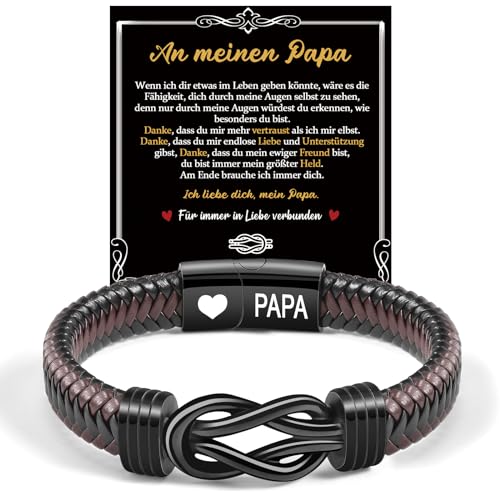 CheersLife Papa Armband - Vatertagsgeschenk Papa Geschenk Vater - Geschenke für Papa - Gravur “Ich Liebe Dich” DAD Leder Armband Geschenk für Papa Vater Papas Geburtstagsgeschenk Weihnachten von CheersLife