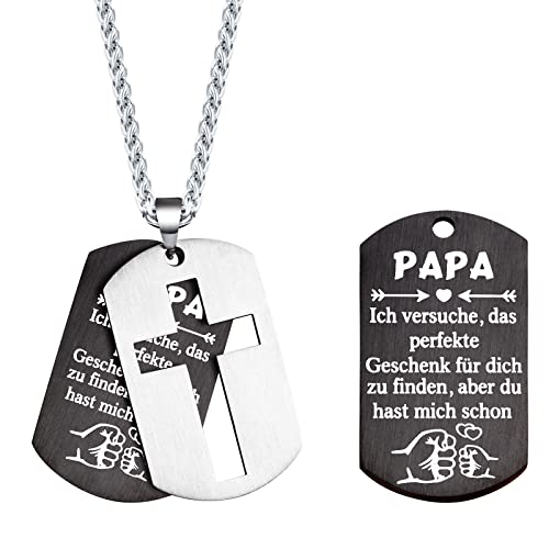 CheersLife Papa Halskette Edelstahl Hundemarke Kreuz Halskette Vatertagsgeschenk Papa Herren Halskette Geschenk für Papa Vater,Geburtstag für Papa von CheersLife
