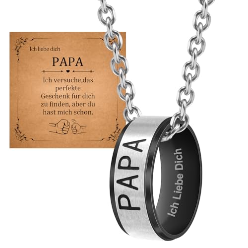 CheersLife Papa Halskette Ring kette Vatertagsgeschenk - Gravur “PAPA Ich liebe Dich Papa ” Papa Herren Halskette Geschenk für Papa Vater, Weihnachts Geburtstag Geschenk für Papa von CheersLife