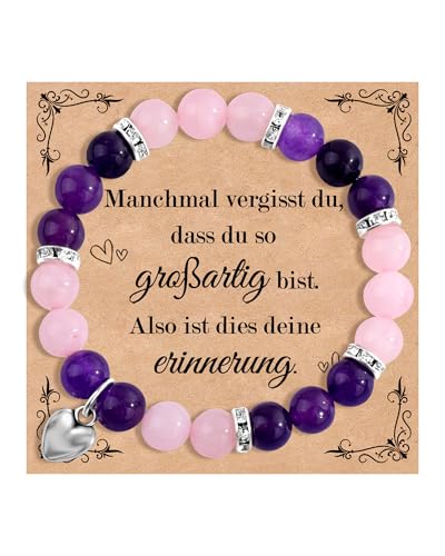 CheersLife Geschenke für Frauen Armband Natursteine Frau Idee Original Geschenk Geschenke Weihnachten Frau Geburtstagsgeschenk Armband Geschenk für Tochter Mutter Schwester Freundin (Rosa und Lila) von CheersLife