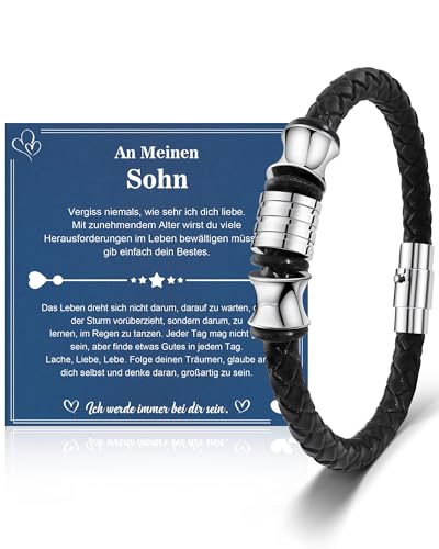 CheersLife Sohn Geschenk von Mama An Meinen Sohn Armband Geschenk für Sohn Geschenke 18. Geburtstag Junge Weihnachtengeschenke für Männer Teenager Junge Geschenkideen Schulabschluss Sohn Armband Leder von CheersLife