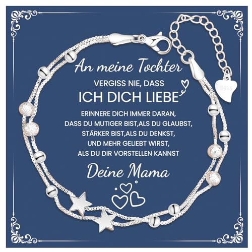 CheersLife Tochter Armband,Armband Silber 925 Damen Stern Doppelkette Armbänder,Geschenk für die Tochter Armband Das Geburtstagsgeschenk Für Töchter Mädchen Tochter Weihnachten Kreative Geschenke von CheersLife