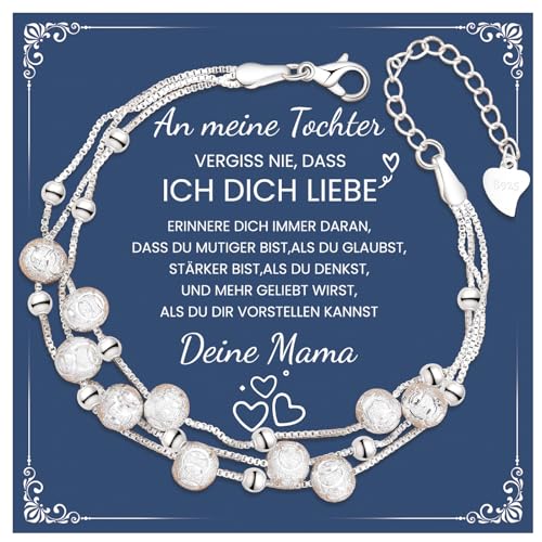 CheersLife Tochter Armband Silber Damen Geschenk für die Tochter 3 in 1 Damen Perlenarmband,Inspirierendes Armband Das Geburtstagsgeschenk Für Töchter Mädchen Weihnachten Kreative Geschenke von CheersLife