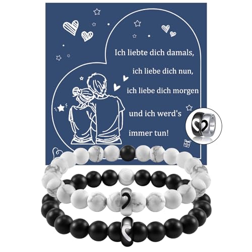 CheersLife Valentinstag Geschenke für ihn sie Partnerarmbänder Pärchen Armband für Paare Partner Armbänder Hälfte Herz Ring Paar Armbänder Matching Bracelets Fernbeziehung Armband von CheersLife