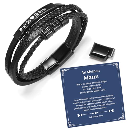 CheersLife Weihnachtsgeschenke Geschenke für Männer Ehemann Freund - Weihnachten Lederarmband mit Gravur Ich liebe dich für immer Hochzeitstag Jahrestag Geburtstags Liebesgeschenke für Männer von CheersLife