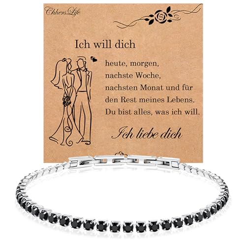 CheersLife Valentinstag Geschenke für ihn Tennis Armband Herren mit Schwarzer Zirkonia Silber 3mm Tennisarmband Edelstahl Geschenk für Ihn Ich Liebe Dich Geschenke für Männer Ehemann von CheersLife