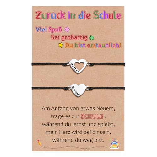 CheersLife Zurück Zur Schule Geschenke Mutter Tochter Armbänder Set für 2 Passende Herz Erster Schultag Geschenk für Mädchen Schulanfang Armband von CheersLife