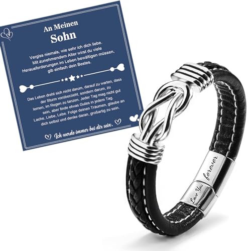 CheersLife an Meinen Sohn Armband Deutsch Herren Lederarmband Love You Forever Gravierte Armband für Meinen Sohn Flechtarmband mit Magnetverschluss My Son Geburtstag Geschenk Für Meinen Sohn von CheersLife