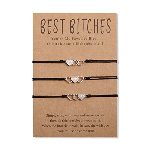 CheersLife 3 Stück Best Bitches Armbänder Für Beste Freundin Wunschband Hohles Herz Armband Für Frauen Mädchen Schwester Armband Freundschaft von CheersLife