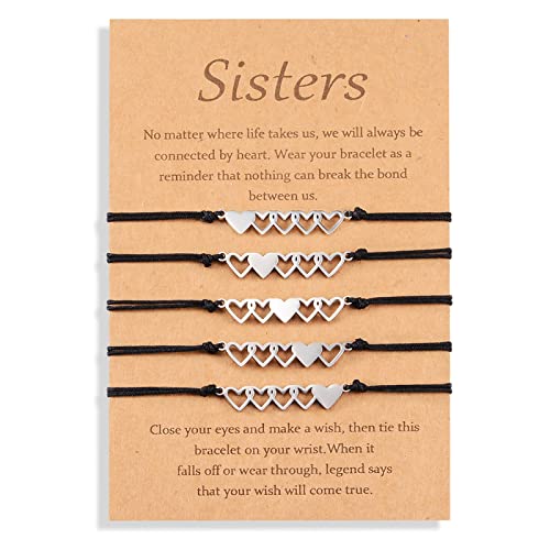 CheersLife 5 Schwestern Armbänder Schmuck passend zum Herzen beste Freundin Freundschaft Abstand Bestie Armbänder Set Schwestern Geschenke von Schwester für Mädchen Frauen Geburtstagsgeschenke von CheersLife