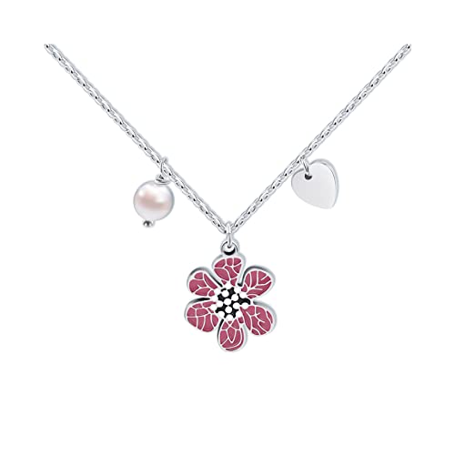 CheersLife Blume Halskette Perle Herz Anhänger langlebig Edelstahl Halskette Geburtstag Weihnachten Geschenk für Mädchen Frau Tochter Halskette Enkelin Schmuck Geschenk（Silber） von CheersLife