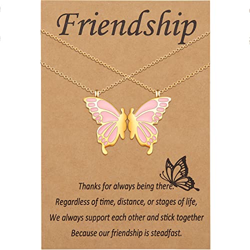 Cheerslife Freundschaftskette 2 Bester Freund Bff Schmetterling Passende Halsketten Schmuck Geschenke Für Teenager Mädchen Frauen Freunde Ferngeburtstagsgeschenk Rosa und Gold von Cheerslife