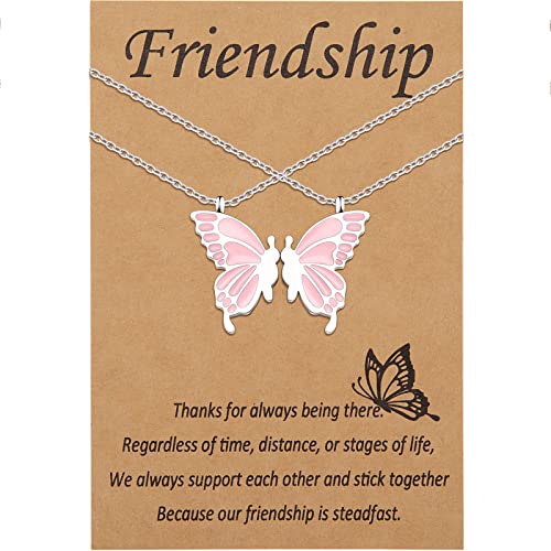 CheersLife Freundschaftskette 2 Bester Freund Bff Schmetterling Passende Halsketten Schmuck Geschenke Für Teenager Mädchen Frauen Freunde Ferngespräch Geburtstagsgeschenk Rosa und Silber von CheersLife