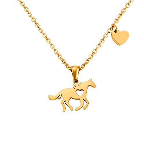 CheersLife Mädchen Pferd Halskette, Anfangskette Zierliches Herz Pferd Anhänger Halskette Muttertag Geburtstag Schmuck Geschenke Für Frauen Mutter Freundin Teenager Mädchen Pferdeliebhaber Gold von CheersLife