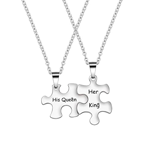 Cheerslife 2 Paar Halsketten Valentinstag Seine Und Ihre Passenden Puzzle-anhänger Halskette Set Personalisierte Paare Edelstahl Geschenk Schmuck Kette (Seine Königin & Ihr König) von Cheerslife