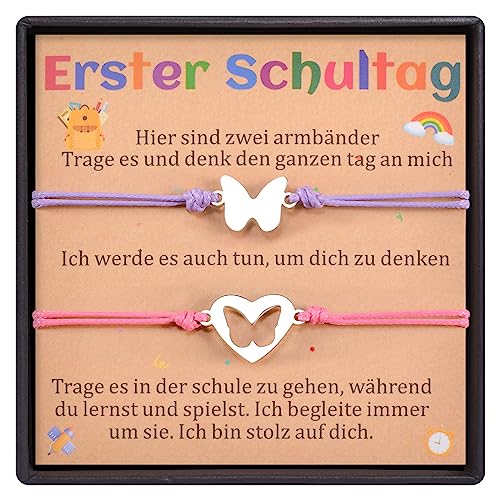 CheersLife 2 Pcs Erster Schultag Armband Geschenke, Schmetterling Armbänder Set für Mama und Tochter, verstellbare Mama und mir Schmuck Zurück zu Schule Geschenke für Mädchen Jungen (Rose rot &lila) von CheersLife